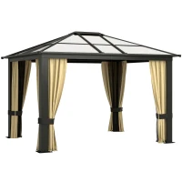 Outsunny Cenador para Jardín 3x3,6 m con Marco de Alumnio Pabellón para Exterior con Techo de Policarbonato Anti-UV Gazebo para Fiestas Eventos Beige(m-1)