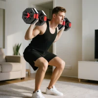 SPORTNOW Set di manubri regolabili 4-in-1, 15 kg, Rosso(m-2)