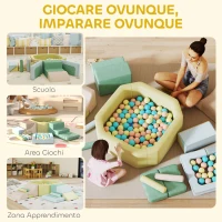 AIYAPLAY Set 15 Bloques de Construcción Blandos Modulares para Niños con 200 Pelotas para Uso Interior, Multicolor(m-5)