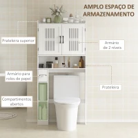 HOMCOM Armário sobre Sanita com Prateleira Ajustável 2 Portas Suporte para Papel Higiênico Armário para Máquina de Lavar 80x19,5x170 cm Branco(m-4)