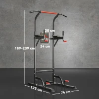 HOMCOM Barra per Trazioni Power Tower Stazione Fitness Multifunzione Regolabile 189-239cm in Acciaio Nero Rosso(m-3)