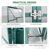 Outsunny Garden Walk-in Aluminium Greenhouse Polycarbonate with Plant Bed ,Temperature Controlled Window, Foundation, 6 x 6ft(m-5)