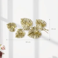 HOMCOM Operă de Artă Murală cu 5 Frunze de Monstera din Metal Auriu cu Accesorii de Montaj Incluse, 83x2.5x39 cm(m-3)