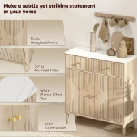 HOMCOM Comodă de Bucătărie cu 2 Sertare, Dulap și Blat cu Efect de Marmură Stejar(m-4)