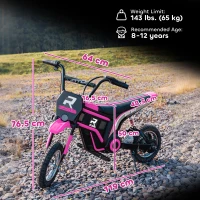 HOMCOM Moto Elettrica per Bambini con Acceleratore Manuale, 2 Velocità 8-16km/h, Età 8-12 Anni, Rosa(m-3)