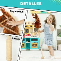 AIYAPLAY Cabeza de Caballo con Palo de Madera Sonidos y Ruedas Caballo de Juguete 95 cm de Altura Marrón(m-5)