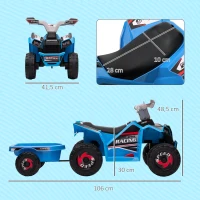 HOMCOM Quadriciclo Elétrico para Crianças com Reboque Bateria 6V de 18-36 Meses com Velocidade 2,5 km/h 106x41,5x48,5 cm Azul(m-3)