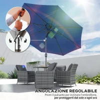 Outsunny Ombrellone da Giardino 3x2.5 Inclinabile con Manovella e Palo Smontabile, in Metallo e Poliestere Blu(m-4)