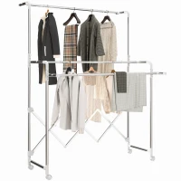 HOMCOM Uscător de Rufe Pliabil cu 3 Bare Reglabile, Uscător Vertical cu Roți Pivotante și Cadru din Oțel Inox, Uscător pentru Acasă și Spălătorie, Argintiu(m-11)