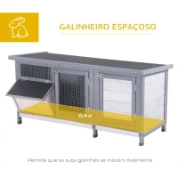 PawHut Coelheira de Madeira Gaiola para Coelhos com Telhado Asfáltico Rebatível Portas com Fecho Bandejas Removíveis 112x50x54 cm Cinzento(m-4)