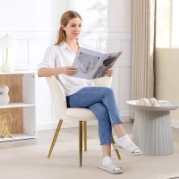 HOMCOM Muschelsessel Schminkstuhl Samt-Sessel Wohnzimmerstuhl mit goldfarbenen Metallbeinen beige(m-4)