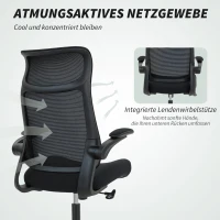 HOMCOM Ergonomische bureaustoel met 3D-armleuningen, netstof rug, S-vormige rugleuning, hoofdsteun, kantelfunctie, zwart(m-5)