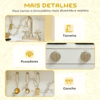 AIYAPLAY Cozinha de Brincar em Madeira com Som Acessórios em Aço Inoxidável Micro-Ondas Forno Lava-Loiças Legumes para Cortar 55x24x96 cm Dourado(m-7)