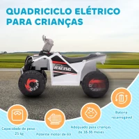 HOMCOM Quadriciclo Elétrico para Crianças Veículo Elétrico a Bateria de 6V com Velocidade de 2,5 km/h 70x41,5x48,5 cm Branco(m-6)