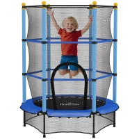 HOMCOM Trambolină Elastică pentru Copii cu Plasă de Siguranță și Țevi Căptușite, Vârstă 3-10 Ani, Ø140x190 cm, Albastru(m-11)