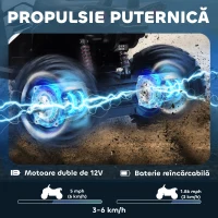 HOMCOM Quad Electric pentru Copii 12V cu Faruri și Conector USB pentru Muzică Alb(m-4)