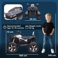 HOMCOM Quad Electric pentru Copii 12V cu Faruri și Conector USB pentru Muzică Alb(m-3)