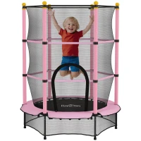 HOMCOM Trambolină Elastică pentru Copii 3-10 Ani cu Plasă de Siguranță și Țevi Capitonate, Ø140x190 cm, Roz(m-11)