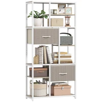 HOMCOM 6-Tier Storage Shelf, Bookcase with 2 Fabric Drawers, 9 Open Shelves, 72.5 x 30 x 150 cm, White(m-6)