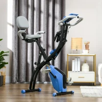 HOMCOM 2-in-1 Folding Exercise Bike with 8-Level Magnetic Resistance, Arm Resistance Band, Pulse Sensor, Blue(m-2)