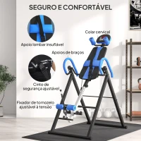 HOMCOM Mesa de Inversão Dobrável com Cinto de Segurança Altura Regulável para Utilizadores de 1,30 a 1,90 m 79x114x153 cm Preto e Azul(m-5)