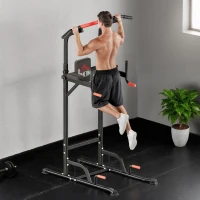 HOMCOM Barra per Trazioni Power Tower Stazione Fitness Multifunzione Regolabile 189-239cm in Acciaio Nero Rosso(m-2)