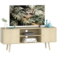 HOMCOM TV-Möbel TV-Schrank für Fernseher bis 140 cm 2 Schränke und 2 offene Regalfächer 120x34x50cm natürliche Holzoptik(m-7)