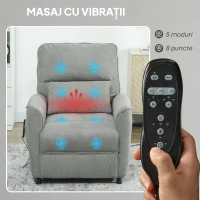 HOMCOM Fotoliu Reclinabil cu Încălzire, 8 Puncte de Masaj și 5 Moduri, în țesătură Cinilie, Gri Închis(m-6)