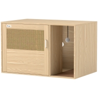 PawHut Mueble Arenero para Gatos Caja de Arena para Gatos con Almohadilla para Rascar y Puerta de Ratán 80x50x50 cm Roble