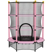 HOMCOM Trambolină Elastică pentru Copii 3-10 Ani cu Plasă de Siguranță și Țevi Capitonate, Ø140x190 cm, Roz(m-1)