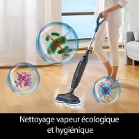 Balai Nettoyeur Vapeur - EZICLEAN STEAM WAVE 360 - 1200 W - 24 g/min - 450 ml - Noir / Bleu(m-5)