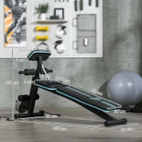 HOMCOM Banco de Musculação com Encosto Ajustável em 7 Posições Extensão de Pernas e Banda de Resistência 54x160x106cm Preto e Azul(m-3)