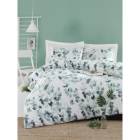 Parure de lit - 1 housse de couette 220 x 240 cm + 2 taies d'oreiller 60 x 60 cm - 65% coton, 35% polyester - Vert(m-1)