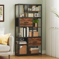 HOMCOM Freestanding Storage Shelf — 2 Fabric Drawers & 9 Open Compartments, Steel Frame, Rustic Brown/Black(m-2)