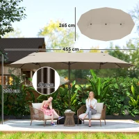 Outsunny Ombrellone da Giardino Doppio 460x270cm, Ombrellone da Esterno con Apertura a Manovella, Base a Croce e Zavorra, Acciaio e Poliestere Khaki(m-3)
