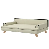 PawHut Sofá para Cães e Gatos Estilo Escandinavo com Almofada Confortável Removível 100x62x32 cm Bege(m-7)
