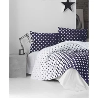Parure de lit - 1 housse de couette 220 x 240 cm + 2 taies d'oreiller 60 x 60 cm - 100% coton renforcé - Bleu(m-2)
