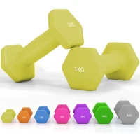 SPORTNOW 2 x 1kg Hexagonal Dumbbells Weights Set with Non-Slip Grip for Home Gym Workout, Yellow(m-10)
