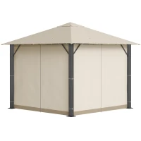 Outsunny Gartenpavillon Pavillon 3 x 3 m Gartenzelt Dach mit Belüftungslöcher Festzelt Partyzelt mit 4 x Seitenteile wetterfest Aluminium Polyester khaki(m-10)