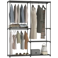 HOMCOM Dulap de Haine cu 2 Bare și 4 Rafturi, din Material Non-Țesut, Plastic și Oțel, 142x43x185 cm, Negru(m-11)