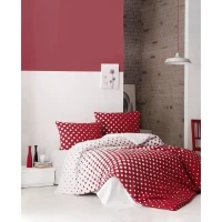 Parure de lit - 1 housse de couette 220 x 240 cm + 2 taies d'oreiller 60 x 60 cm - 100% coton renforcé - Rouge(m-1)