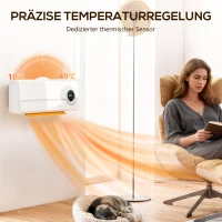HOMCOM Heizlüfter zur Wandmontage 2000W Keramik-Wandheizung mit Ventilator, Fernbedienung, 2 Heizmodi, LED-Display(m-7)