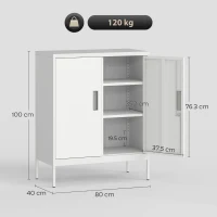 HOMCOM Steel Office Cabinet – 2 Adjustable Shelves, Lock & 2 Keys, White, 31.5x15.7x39.4 in(m-3)