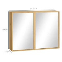 Kleankin Armário de Parede para Casa de Banho com Espelhos 2 Portas em Bambu 65,2x14x50 cm Cor Bambu(m-3)