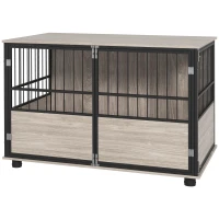 PawHut Gaiola para Cães 2 em 1 Móvel com tampo 100x60x68 cm 3 portas com fecho efeito Cor Nogueira e Preto(m-6)
