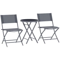 Outsunny Conjunto Bistrô Dobrável 3 Peças 2 Cadeiras + Mesa Redonda Cinza(m-6)