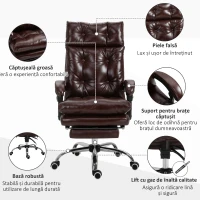 Vinsetto Scaun de Birou Ergonomic Suport pentru picioare Detasabil Inaltime Reglabila Maro(m-7)