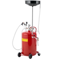 HOMCOM Recuperador de Óleo Usado 80 L Altura Ajustável 101-141 cm Carrinho com Rodas e Alça Vermelho(m-7)