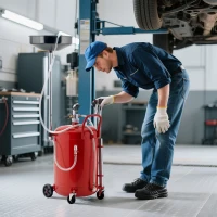 HOMCOM Recuperador de Óleo Usado 80 L Altura Ajustável 101-141 cm Carrinho com Rodas e Alça Vermelho(m-5)