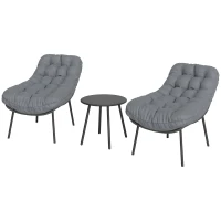 Outsunny Conjunto de Jardim Exterior em Resina Trançada 2 Pessoas Conjunto de Móveis de Jardim Almofadas de 15 cm de Espessura Cinza(m-7)
